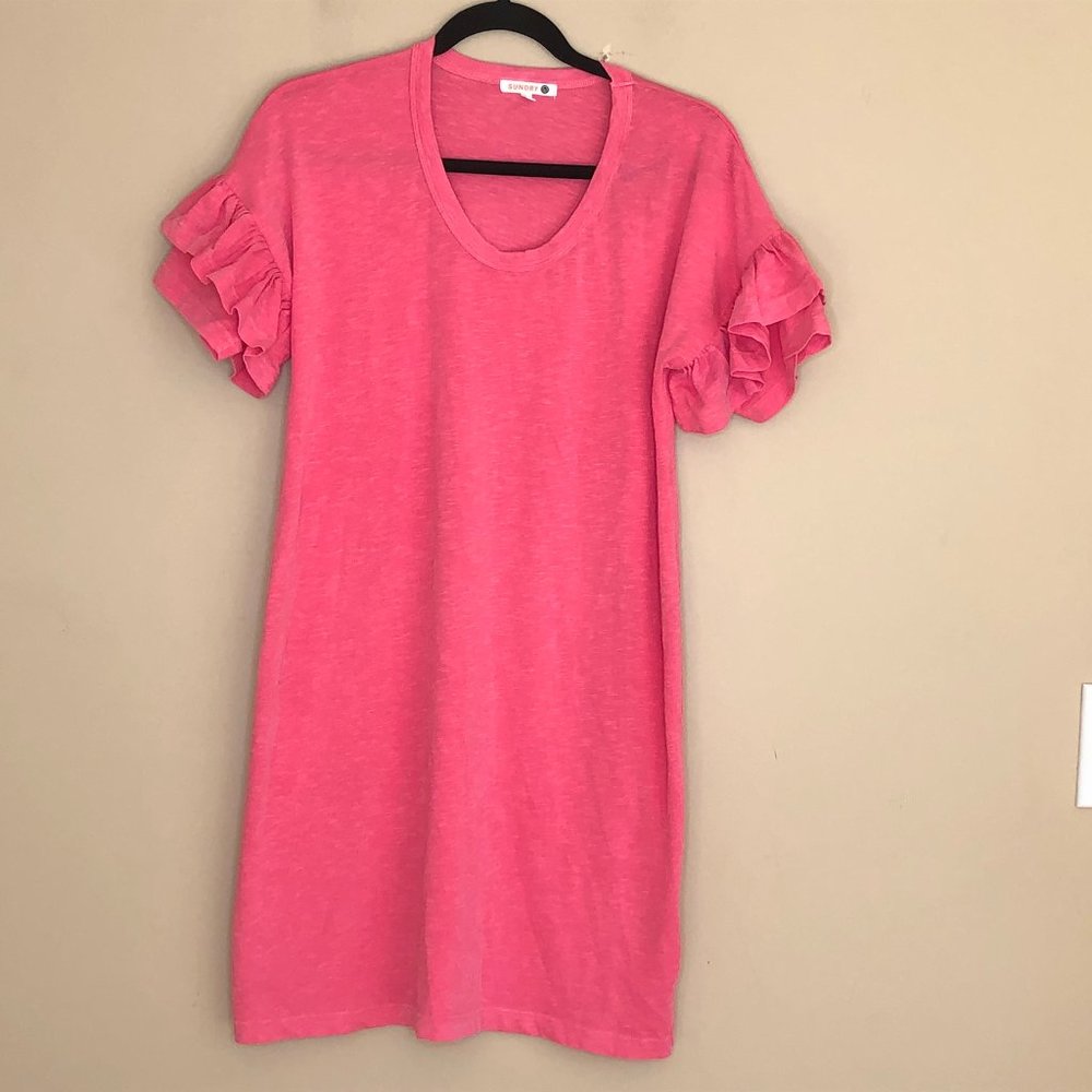 Sundry Short Sleeve Ruffle Shirt Dress NEW - Picture 3 of 12